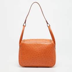 مملوكة مسبقًا حقيبة هيرمس ليندي 26 جلد نعام برتقالي إكسسوار مطلي بلاديوم