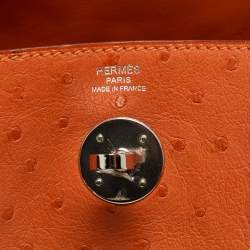 مملوكة مسبقًا حقيبة هيرمس ليندي 26 جلد نعام برتقالي إكسسوار مطلي بلاديوم