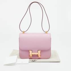 Pre Owned حقيبة هيرمس كونستانس III 24 سيلفستر جلد إبسوم موف إكسسوار ذهبي وردي 