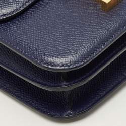 مملوكة مسبقًا حقيبة هيرمس كونستانس 18 ميني جلد إبسوم أزرق زفيري إكسسوار مطلي ذهبي