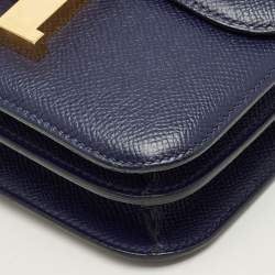 مملوكة مسبقًا حقيبة هيرمس كونستانس 18 ميني جلد إبسوم أزرق زفيري إكسسوار مطلي ذهبي