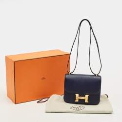 مملوكة مسبقًا حقيبة هيرمس كونستانس 18 ميني جلد إبسوم أزرق زفيري إكسسوار مطلي ذهبي