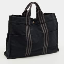 Pre Owned Hermes Fourre Tout Black/Grey Canvas Tote