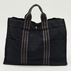 Pre Owned Hermes Fourre Tout Black/Grey Canvas Tote