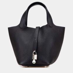 Pre Owned Hermes Picotin Lock PM Black Togo Calfskin Leather Top Handle Bag