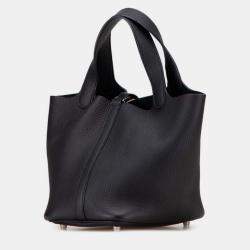 Pre Owned Hermes Picotin Lock PM Black Togo Calfskin Leather Top Handle Bag