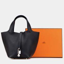 Pre Owned Hermes Picotin Lock PM Black Togo Calfskin Leather Top Handle Bag