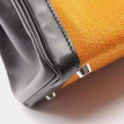 Pre Owned حقيبة هيرمس كيلي 28 كتف قماش بوتاموس جلد عجل أسود برتقالي