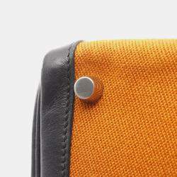 Pre Owned حقيبة هيرمس كيلي 28 كتف قماش بوتاموس جلد عجل أسود برتقالي