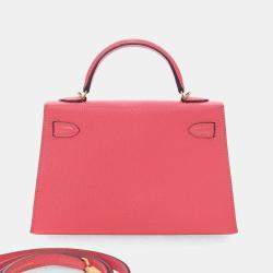 Pre Owned Hermes Rose Azalea Chevre Mysore Mini Kelly 20