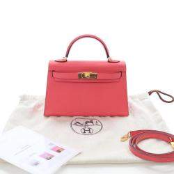 Pre Owned Hermes Rose Azalea Chevre Mysore Mini Kelly 20