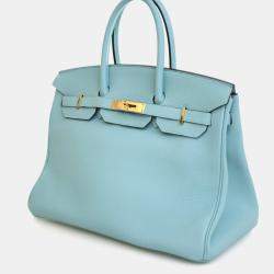 Pre Owned Hermes Bleu Atoll Togo Birkin 35