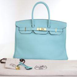 Pre Owned Hermes Bleu Atoll Togo Birkin 35