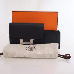 Pre Owned محفظة رفيعة كونستانس جلد أبسوم أسود هيرمس