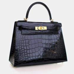 مملوكة مسبقًا حقيبة هيرمس كيلي سيليير 28 تمساح أسود نوار