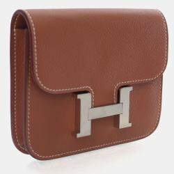 Pre Owned Hermes Gold Evercolor Constance Slim Wallet