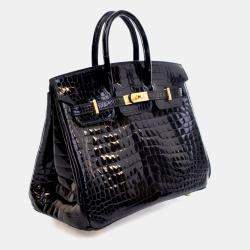 Pre Owned حقيبة هيرمس بيركين كروكوديل بوروسوس نوار 25