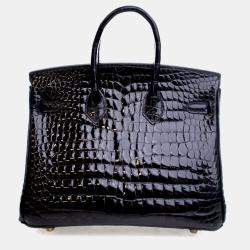 Pre Owned حقيبة هيرمس بيركين كروكوديل بوروسوس نوار 25