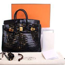 Pre Owned حقيبة هيرمس بيركين كروكوديل بوروسوس نوار 25