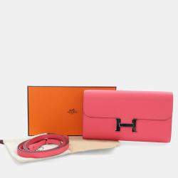 Pre Owned Hermes Rose Extreme Epsom Constance Wallet To Go