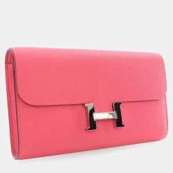 Pre Owned Hermes Rose Extreme Epsom Constance Wallet To Go