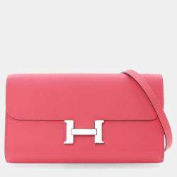 Pre Owned Hermes Rose Extreme Epsom Constance Wallet To Go