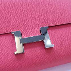 Pre Owned Hermes Rose Extreme Epsom Constance Wallet To Go