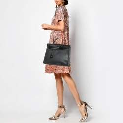 Pre Owned Hermès Herbag Zip 31 Ardoise/Black Coated Canvas and Leather Bag