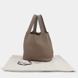 Pre Owned Hermes Picotin Lock 26 Taurillon Clemence Etoupe Leather Handbag