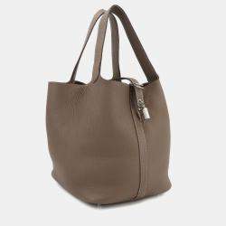 Pre Owned Hermes Picotin Lock 26 Taurillon Clemence Etoupe Leather Handbag