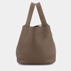 Pre Owned Hermes Picotin Lock 26 Taurillon Clemence Etoupe Leather Handbag