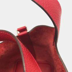 Pre Owned Hermes Picotin Lock 18 18/Handbag Taurillon Clemence Leather Rouge Cazac Red