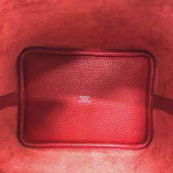 Pre Owned Hermes Picotin Lock 18 18/Handbag Taurillon Clemence Leather Rouge Cazac Red