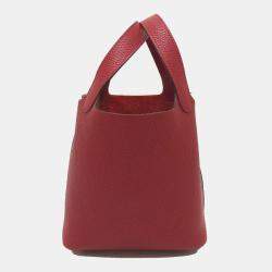 Pre Owned Hermes Picotin Lock 18 18/Handbag Taurillon Clemence Leather Rouge Cazac Red