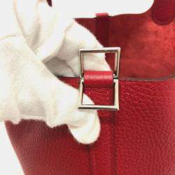 Pre Owned Hermes Picotin Lock 18 18/Handbag Taurillon Clemence Leather Rouge Cazac Red