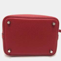 Pre Owned Hermes Picotin Lock 18 18/Handbag Taurillon Clemence Leather Rouge Cazac Red
