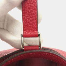 Pre Owned Hermes Picotin Lock 18 18/Handbag Taurillon Clemence Leather Rouge Cazac Red