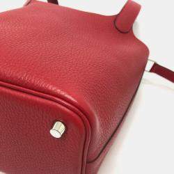 Pre Owned Hermes Picotin Lock 18 18/Handbag Taurillon Clemence Leather Rouge Cazac Red