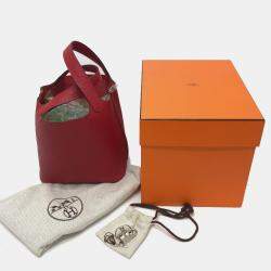 Pre Owned Hermes Picotin Lock 18 18/Handbag Taurillon Clemence Leather Rouge Cazac Red