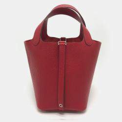 Pre Owned Hermes Picotin Lock 18 18/Handbag Taurillon Clemence Leather Rouge Cazac Red