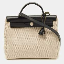 مملوكة مسبقًا Hermes 2in1 Herbag 31 Black/Natural Toile Canvas and Vache Hunter Bag