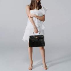 مملوكة مسبقًا حقيبة هيرمس كيلي سيلير 35 جلد تمساح أسود إكسسوار مطلي ذهبي