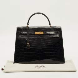 مملوكة مسبقًا حقيبة هيرمس كيلي سيلير 35 جلد تمساح أسود إكسسوار مطلي ذهبي