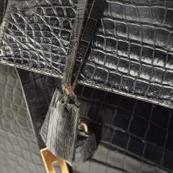 مملوكة مسبقًا حقيبة هيرمس كيلي سيلير 35 جلد تمساح أسود إكسسوار مطلي ذهبي