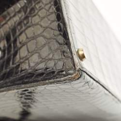 مملوكة مسبقًا حقيبة هيرمس كيلي سيلير 35 جلد تمساح أسود إكسسوار مطلي ذهبي