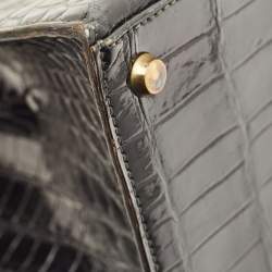 مملوكة مسبقًا حقيبة هيرمس كيلي سيلير 35 جلد تمساح أسود إكسسوار مطلي ذهبي