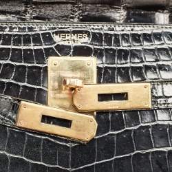 مملوكة مسبقًا حقيبة هيرمس كيلي سيلير 35 جلد تمساح أسود إكسسوار مطلي ذهبي