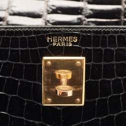 مملوكة مسبقًا حقيبة هيرمس كيلي سيلير 35 جلد تمساح أسود إكسسوار مطلي ذهبي
