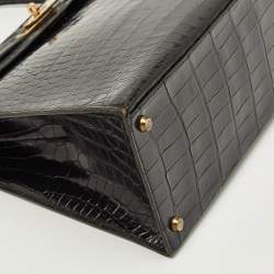 مملوكة مسبقًا حقيبة هيرمس كيلي سيلير 35 جلد تمساح أسود إكسسوار مطلي ذهبي