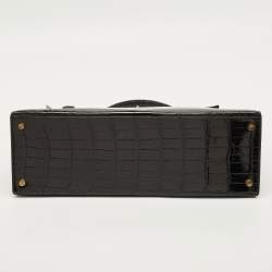 مملوكة مسبقًا حقيبة هيرمس كيلي سيلير 35 جلد تمساح أسود إكسسوار مطلي ذهبي